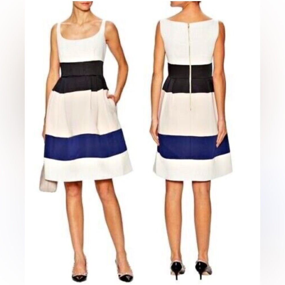NWT Kate Spade Colorblock Bow Silk Dress Multi Color Cream Navy Size 4